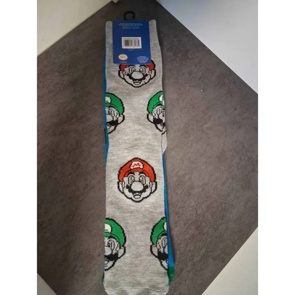 Nintendo Super Mario‎ Bros Mens Crew Socks 2 Pack Blue Grey Size 10-13